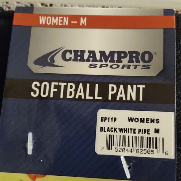 New Champro, Size M, Softball Pant, Black with white stripes - Picture 3 of 7